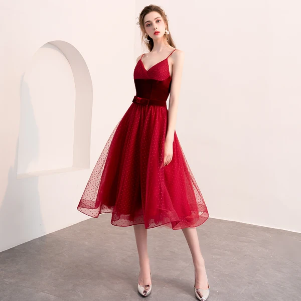 Lovely Burgundy Homecoming Graduation Dresses 2018 A-Line Princess Suede Bow Spotted
