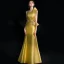 Amazing / Unique Gold Evening Dresses  2018 Trumpet / Mermaid Appliques Beading Tassel Crystal Rhinestone Scoop Neck Backless Sleeveless Floor-Length / Long Formal Dresses