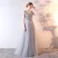 Chic / Beautiful Silver Evening Dresses  2017 A-Line / Princess Lace Flower Beading V-Neck Backless Sleeveless Floor-Length / Long Formal Dresses