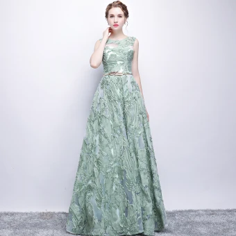 Hermoso Vestidos De Noche 2017 A Line Princess Metal Cinturón Scoop Escote Largos Vestidos Formales