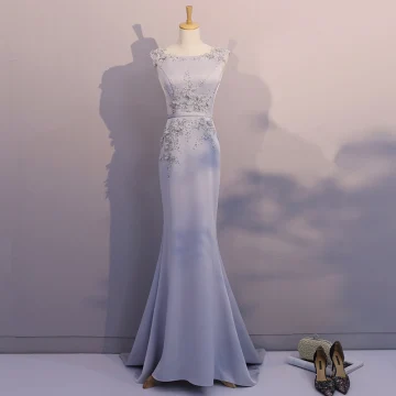 Chic Beautiful Evening Dresses 2017 Trumpet Mermaid Lace Flower Beading Sequins Scoop Neck Sleeveless Sweep Train Formal Dresses