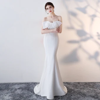 Hermoso Blanco Vestidos De Noche 2017 Trumpet Mermaid Bowknot Sin Espalda Sweetheart Sin Mangas Colas De Barrido Vestidos Formales