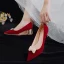 Elegant Red Pearl Bow Wedding Shoes 2021 5 cm Thick Heels Block Heels Pointed Toe Wedding Pumps High Heels
