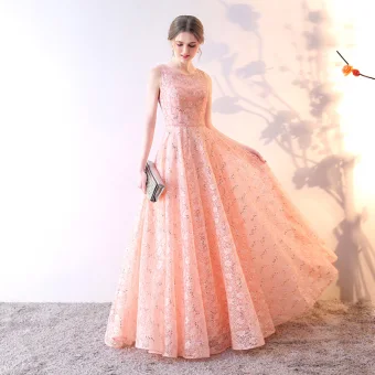 Chic Belle Robe De Soirée 2017 Princesse Dentelle Paillettes Encolure Dégagée Sans Manches Longue Robe De Ceremonie