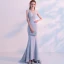 Chic / Beautiful Grey Evening Dresses  2018 Trumpet / Mermaid Beading Lace Flower Scoop Neck Sleeveless Sweep Train Formal Dresses