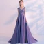 Chic / Beautiful Lavender Evening Dresses  2018 A-Line / Princess Beading Lace Flower V-Neck Sleeveless Sweep Train Formal Dresses