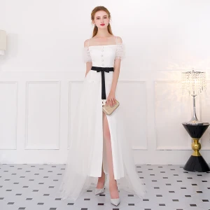 Moderne Mode Ivoire Robe De Ceremonie 2018 Princesse Bretelles Spaghetti Dos Nu Manches Courtes Longueur Cheville Robe De Soirée