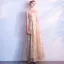 Chic / Beautiful Champagne Evening Dresses  2017 A-Line / Princess Lace Flower Sash Sequins Scoop Neck Sleeveless Ankle Length Formal Dresses