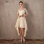 Chic / Belle Champagne Asymétrique Robe De Soirée 2017 Princesse En Dentelle Paillettes Noeud Encolure Dégagée 1/2 Manches Robe De Ceremonie