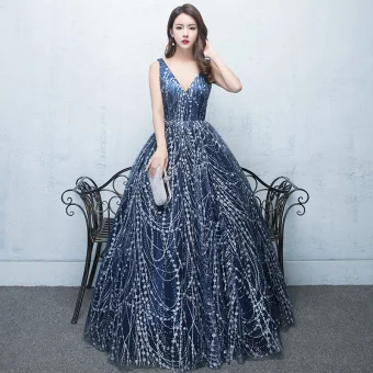 Elegante Sternenklarer Himmel Abendkleider 2017 Ballkleid Pailletten Rückenfreies V Ausschnitt Ärmellos Lange Festliche Kleider