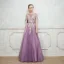 Chic / Beautiful Grape Evening Dresses  2017 A-Line / Princess Lace Flower Beading Sequins Scoop Neck Short Sleeve Floor-Length / Long Formal Dresses