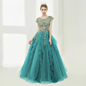 Luxe Robe De Bal 2017 Robe Boule En Dentelle Fleur Perle Paillettes Encolure Dégagée Longue Sans Manches Robe De Ceremonie