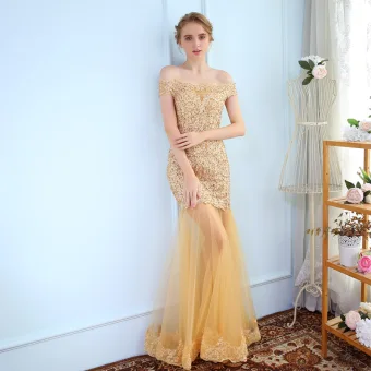 Luxury Gorgeous Evening Dresses 2017 Trumpet Mermaid Lace Flower Crystal Off The Shoulder Backless Short Sleeve Floor Length Long Formal Dresses