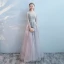 Chic / Beautiful Grey Evening Dresses  2017 A-Line / Princess Lace Pearl Sequins Scoop Neck Long Sleeve Ankle Length Formal Dresses
