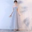 Charmant Argenté de retour Robe De Graduation 2017 Princesse Noeud Étoile Une épaule Dos Nu Sans Manches Longueur Cheville Robe De Ceremonie