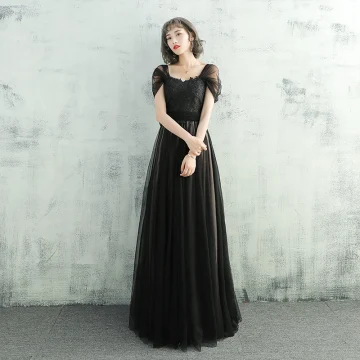 Chic Belle Noir Robe De Soirée 2017 Princesse Dentelle Fleur Ceinture De L Épaule Dos Nu Sans Manches Longue Robe De Ceremonie