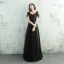 Chic / Belle Noir Robe De Soirée 2017 Princesse Dentelle Fleur Ceinture De l'épaule Dos Nu Sans Manches Longue Robe De Ceremonie