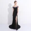 Sexy Schwarz Abendkleider 2017 Mermaid Mit Spitze Blumen Pailletten Off Shoulder Kurze Ärmel Rückenfreies Sweep / Pinsel Zug Festliche Kleider