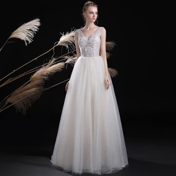 Chic Beautiful Ivory Evening Dresses 2017 A Line Princess Lace Flower Pearl Sequins V Neck Backless Sleeveless Ankle Length Formal Dresses