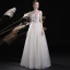 Chic / Belle Ivoire Robe De Soirée 2017 Princesse En Dentelle Fleur Perle Paillettes V-Cou Dos Nu Sans Manches Longueur Cheville Robe De Ceremonie