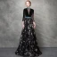Luxury / Gorgeous Black Gold Evening Dresses  2018 A-Line / Princess Crystal Embroidered Pierced Scoop Neck Backless 3/4 Sleeve Floor-Length / Long Formal Dresses