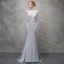Chic / Beautiful Silver Evening Dresses  2018 Trumpet / Mermaid Lace Flower Scoop Neck Backless Long Sleeve Sweep Train Formal Dresses