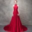 Élégant Rouge Robe De Soirée 2017 Princesse Noeud Perlage Col Haut Sans Manches Bustier Royal Train Robe De Ceremonie