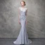 Chic / Belle Gris Robe De Soirée 2017 Trompette / Sirène En Dentelle Fleur Perlage Noeud Paillettes V-Cou Dos Nu Sans Manches Train De Balayage Robe De Ceremonie