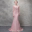 Élégant Rougissant Rose Robe De Soirée 2017 Trompette / Sirène En Dentelle Fleur Cristal Encolure Dégagée 1/2 Manches Train De Balayage Robe De Ceremonie