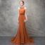 Élégant Orange Robe De Soirée 2017 Trompette / Sirène Fleurs Artificielles Faux Diamant Cristal Titulaire Dos Nu Sans Manches Tribunal Train Robe De Ceremonie
