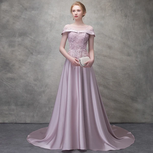 Elegante Rosa Abendkleider 2017 A Linie Mit Spitze Blumen Pailletten Rundhalsausschnitt Rückenfreies Sweep / Pinsel Zug Kurze Ärmel Festliche Kleider