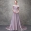 Elegante Rosa Abendkleider 2017 A Linie Mit Spitze Blumen Pailletten Rundhalsausschnitt Rückenfreies Sweep / Pinsel Zug Kurze Ärmel Festliche Kleider