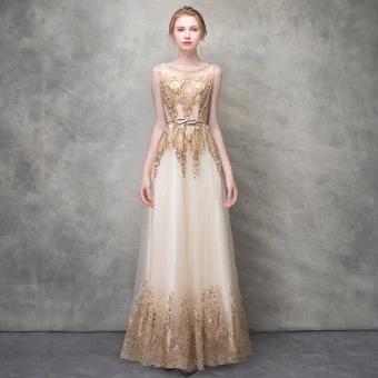 Scintillantes Champagne Robe De Soirée 2017 Princesse Perle Paillettes Métal Ceinture Encolure Dégagée Sans Manches Longueur Cheville Robe De Ceremonie