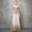 Sparkly Champagne Evening Dresses  2017 A-Line / Princess Pearl Sequins Metal Sash Scoop Neck Sleeveless Ankle Length Formal Dresses