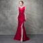 Sexy Burgundy Evening Dresses  2018 Trumpet / Mermaid Beading Metal V-Neck Backless Sleeveless Sweep Train Formal Dresses
