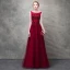 Chic / Belle Bordeaux Robe De Soirée 2017 Princesse En Dentelle Fleur Cristal Fleurs Artificielles Encolure Dégagée Dos Nu Sans Manches Longueur Cheville Robe De Ceremonie