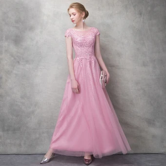 Chic Belle Rose Bonbon Robe De Soirée 2017 Princesse Fleur En Dentelle Faux Diamant Encolure Dégagée Dos Nu Manches Courtes Longueur Cheville Robe De Ceremonie