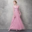 Chic / Beautiful Candy Pink Evening Dresses  2017 A-Line / Princess Flower Lace Rhinestone Scoop Neck Backless Short Sleeve Ankle Length Formal Dresses