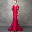 Chic / Belle Bordeaux Robe De Soirée 2017 Trompette / Sirène Perlage Paillettes Fleurs Artificielles épaules Bustier Dos Nu Manches Courtes Train De Balayage Robe De Ceremonie