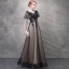 Chic / Belle Noir Robe De Soirée 2017 Princesse Cristal En Dentelle Fleur V-Cou Dos Nu Manches Courtes Longueur Cheville Robe De Ceremonie