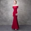 Snygga / Fina Burgundy Aftonklänningar 2017 Trumpet / Sjöjungfru Konstgjorda Blommor Kristall Rhinestone Paljetter Av Axeln Halterneck Korta ärm Ankellång Formella Klänningar