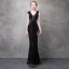 Sexy Noir Robe De Soirée 2017 Trompette / Sirène En Dentelle Fleur Cristal Paillettes Percé V-Cou Dos Nu Sans Manches Longueur Cheville Robe De Ceremonie