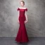 Chic / Belle Bordeaux Robe De Soirée 2017 Trompette / Sirène En Dentelle Fleur Perlage Paillettes Fleurs Artificielles De l'épaule Dos Nu Sans Manches Longueur Cheville Robe De Ceremonie