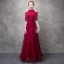 Chic / Beautiful Burgundy Evening Dresses  2017 A-Line / Princess Lace Flower Beading Crystal Sequins Bow Halter Strapless 1/2 Sleeves Ankle Length Formal Dresses
