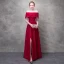Snygga / Fina Burgundy Slits Fram Aftonklänningar 2017 Prinsessa Spets Blomma Rhinestone Rosett Av Axeln Halterneck Korta ärm Ankellång Formella Klänningar