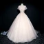 Chic / Beautiful Prom Dresses 2017 Ball Gown Lace Flower Artificial Flowers Butterfly Pearl Scoop Neck Short Sleeve Floor-Length / Long Formal Dresses