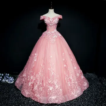 Chic Belle Robe De Bal 2017 Robe Boule En Dentelle Fleur Perle Paillettes De L Épaule Dos Nu Manches Courtes Longue Robe De Ceremonie