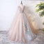 Chic / Beautiful Champagne Prom Dresses 2017 Ball Gown Lace Flower Pearl Artificial Flowers V-Neck Backless Short Sleeve Floor-Length / Long Formal Dresses