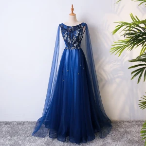 Chic Belle Bleu Roi Robe De Soirée 2017 Princesse En Dentelle Fleur Cristal Perlage Encolure Dégagée Dos Nu Sans Manches Longue Robe De Ceremonie