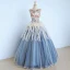 Schöne Himmelblau Ballkleider 2017 Ballkleid Stickerei Pailletten Applikationen Rundhalsausschnitt Rückenfreies Ärmellos Knöchellänge Festliche Kleider